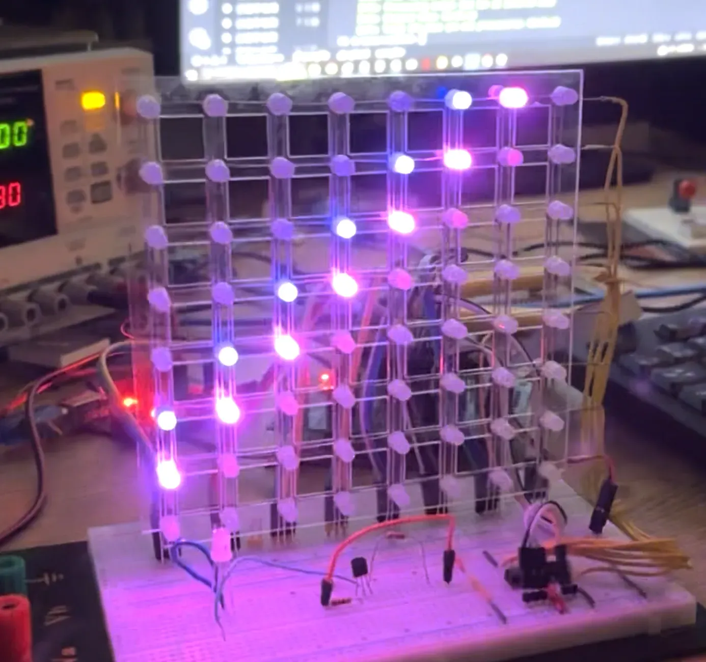 A pink-tinted LED matrix.